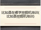 比如县在哪学挖掘机培训(比如县挖掘机培训)