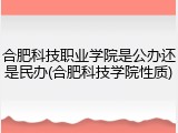 合肥科技职业学院是公办还是民办(合肥科技学院性质)