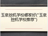 玉泉挖机学校哪家好("玉泉挖机学校推荐")