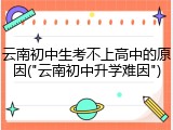 云南初中生考不上高中的原因("云南初中升学难因")