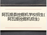 阿瓦提县挖掘机学校招生(阿瓦提挖掘机招生)