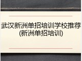 武汉新洲单招培训学校推荐(新洲单招培训)