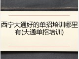 西宁大通好的单招培训哪里有(大通单招培训)