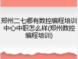 郑州二七哪有数控编程培训中心中职怎么样(郑州数控编程培训)