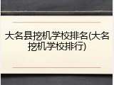 大名县挖机学校排名(大名挖机学校排行)