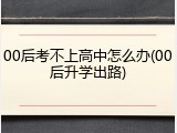 00后考不上高中怎么办(00后升学出路)