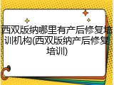 西双版纳哪里有产后修复培训机构(西双版纳产后修复培训)
