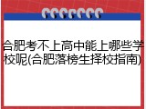合肥考不上高中能上哪些学校呢(合肥落榜生择校指南)