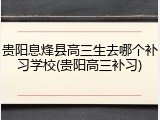 贵阳息烽县高三生去哪个补习学校(贵阳高三补习)