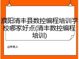 濮阳清丰县数控编程培训学校哪家好点(清丰数控编程培训)