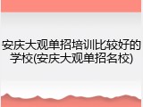 安庆大观单招培训比较好的学校(安庆大观单招名校)