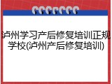 泸州学习产后修复培训正规学校(泸州产后修复培训)