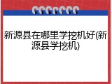 新源县在哪里学挖机好(新源县学挖机)