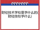 财经技术学校是学什么的(财经技校学什么)