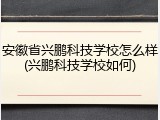 安徽省兴鹏科技学校怎么样(兴鹏科技学校如何)
