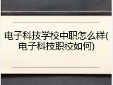 电子科技学校中职怎么样(电子科技职校如何)