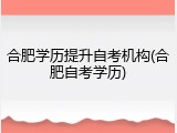 合肥学历提升自考机构(合肥自考学历)