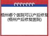 梧州哪个医院可以产后修复(梧州产后修复医院)