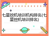 七星挖机培训机构排名(七星挖机培训排名)