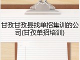 甘孜甘孜县找单招集训的公司(甘孜单招培训)
