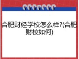 合肥财经学校怎么样?(合肥财校如何)