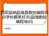 西双版纳勐海县数控编程培训学校哪家好点(勐海数控编程培训)