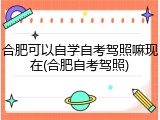 合肥可以自学自考驾照嘛现在(合肥自考驾照)