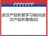 武汉产后恢复学习培训(武汉产后恢复培训)