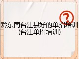 黔东南台江县好的单招培训(台江单招培训)