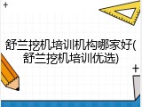 舒兰挖机培训机构哪家好(舒兰挖机培训优选)