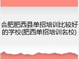 合肥肥西县单招培训比较好的学校(肥西单招培训名校)