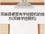 双峰县哪里有学挖掘机的地方(双峰学挖掘机)