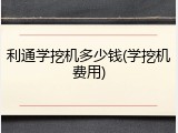 利通学挖机多少钱(学挖机费用)