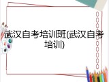 武汉自考培训班(武汉自考培训)