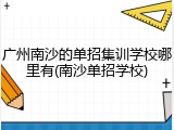 广州南沙的单招集训学校哪里有(南沙单招学校)