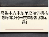 乌鲁木齐米东单招培训机构哪家最好(米东单招机构优选)