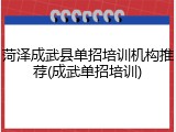 菏泽成武县单招培训机构推荐(成武单招培训)