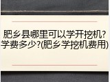肥乡县哪里可以学开挖机?学费多少?(肥乡学挖机费用)