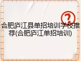 合肥庐江县单招培训学校推荐(合肥庐江单招培训)