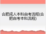 合肥成人本科自考流程(合肥自考本科流程)