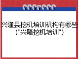 兴隆县挖机培训机构有哪些("兴隆挖机培训")