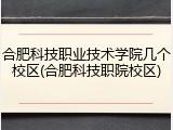 合肥科技职业技术学院几个校区(合肥科技职院校区)