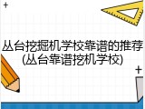 丛台挖掘机学校靠谱的推荐(丛台靠谱挖机学校)
