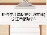 松原宁江单招培训班推荐(宁江单招培训)