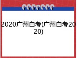 2020广州自考(广州自考2020)
