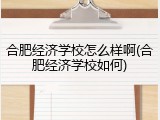 合肥经济学校怎么样啊(合肥经济学校如何)