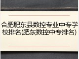合肥肥东县数控专业中专学校排名(肥东数控中专排名)