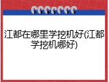 江都在哪里学挖机好(江都学挖机哪好)