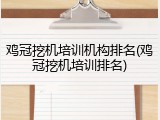 鸡冠挖机培训机构排名(鸡冠挖机培训排名)