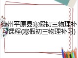 德州平原县寒假初三物理补习课程(寒假初三物理补习)